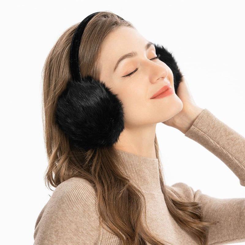 ZLYC Womens Girls Winter Fashion Adjustable Faux Fur EarMuffs Ear Warmers, Black - Image 3